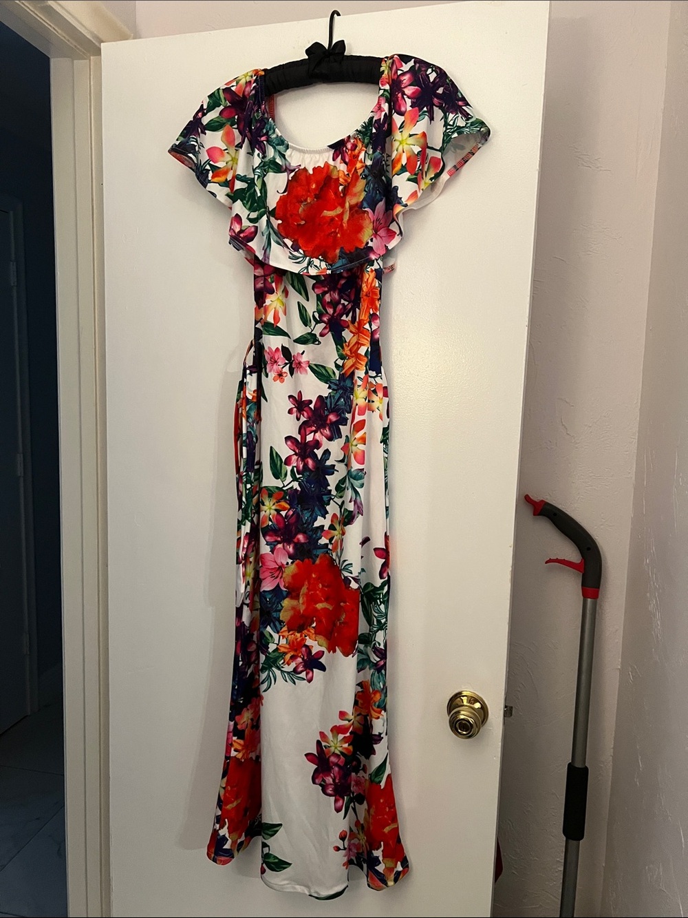 Floral Off-Shoulder Maxi Dress White with Multicolor Bloom-super fun sun dress